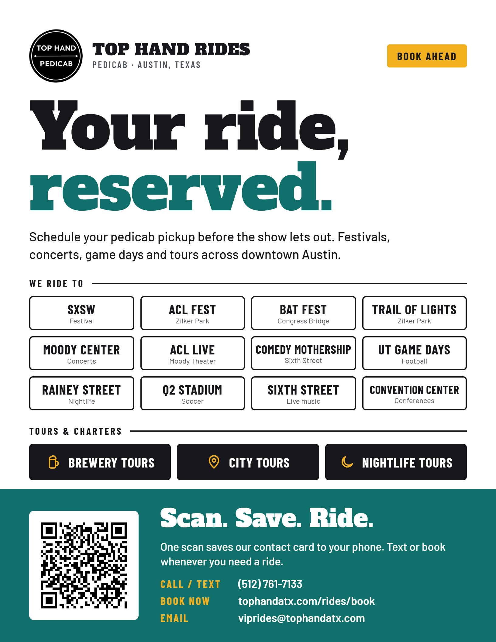 Top Hand Rides booking flyer